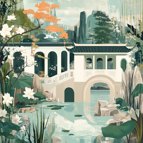 苏州园林元素拼贴