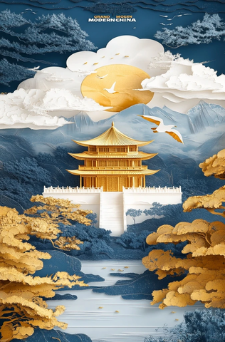 金色树木三维剪纸风格