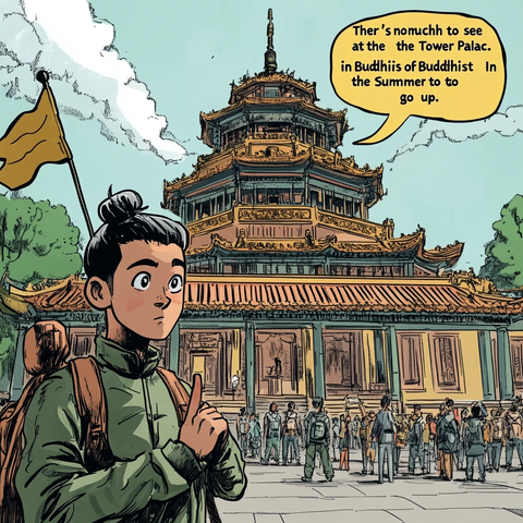 导游劝阻游客登塔