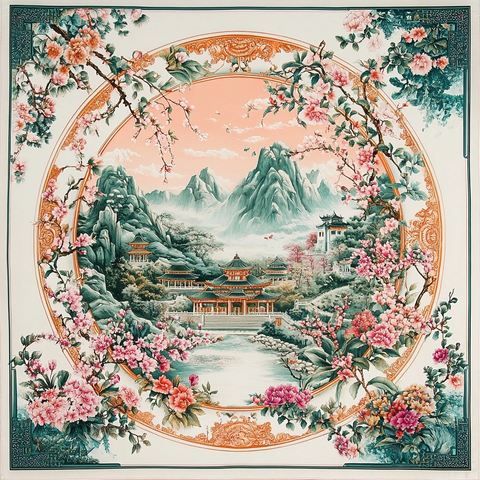 桃花图案方巾设计