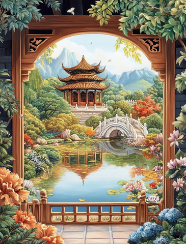 传统园林窗景