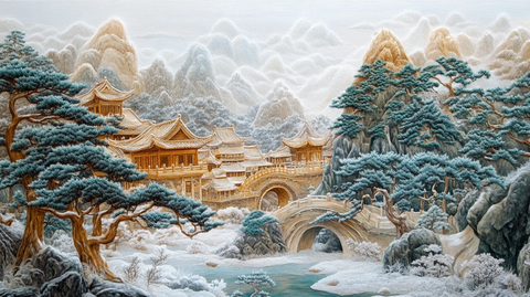 黄山松树马头墙