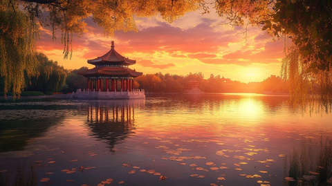 皇家园林湖中亭