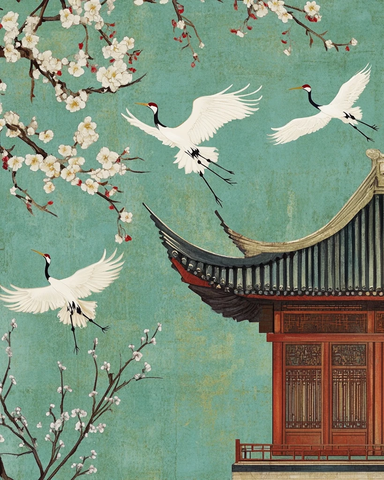 白鹤飞檐梅花开