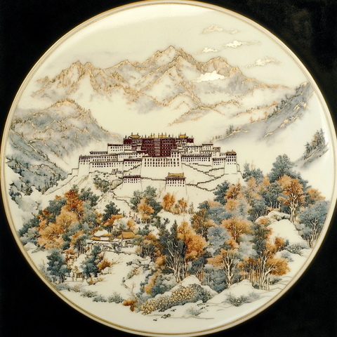青绿山水陶瓷盘布达拉宫