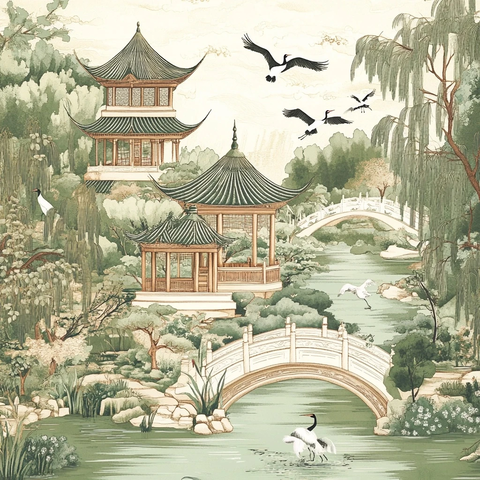 中式园林小桥流水