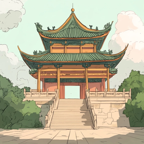 唐代建筑卡通画