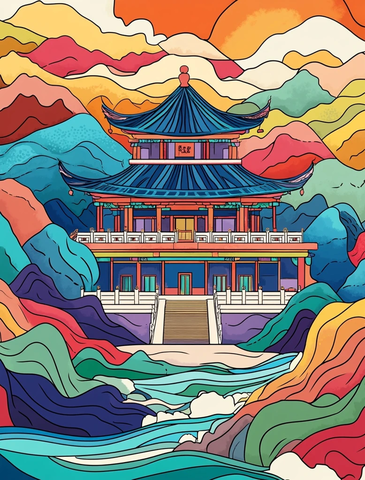 古代宫殿与山水