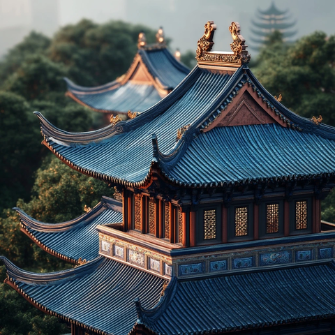 古代建筑灰色屋顶