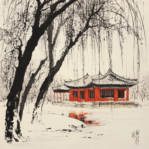 北京冬景水墨画