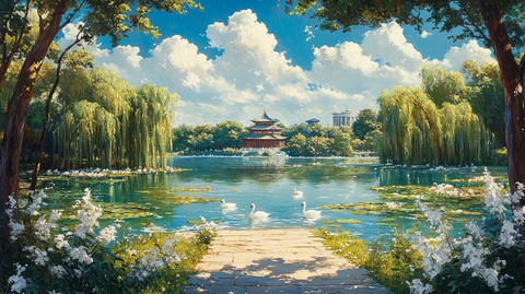古典园林湖景