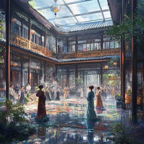 清代建筑大檐斗拱玻璃墙