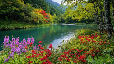 秋日河畔绿意盎然