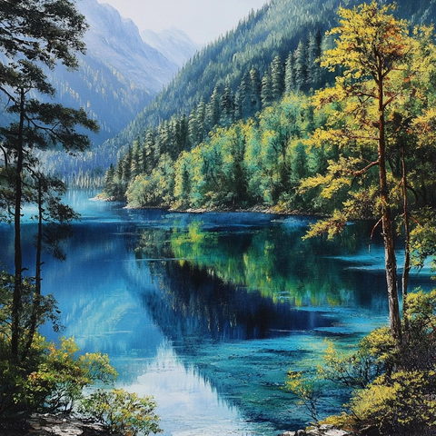 九寨沟风景油画