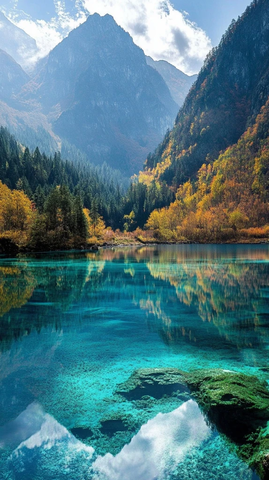 湖泊与森林的秋色