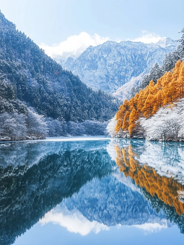 冬季湖泊与树木倒影