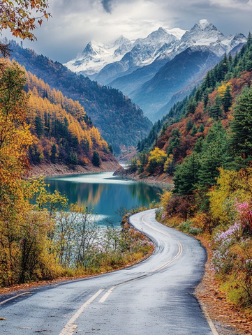 山路秋色湖光山色