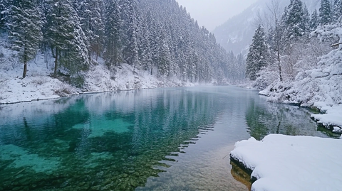 冬季九寨沟小湖雪景