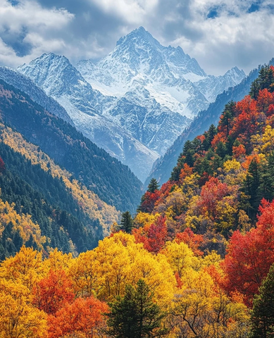 秋日雪山与金叶