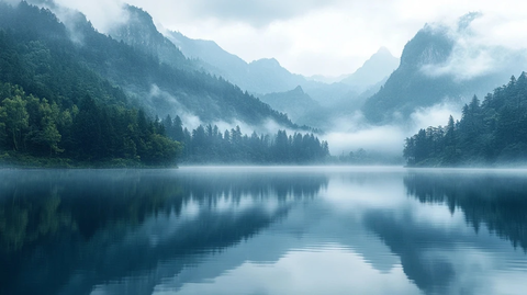奇峰湖山水倒影