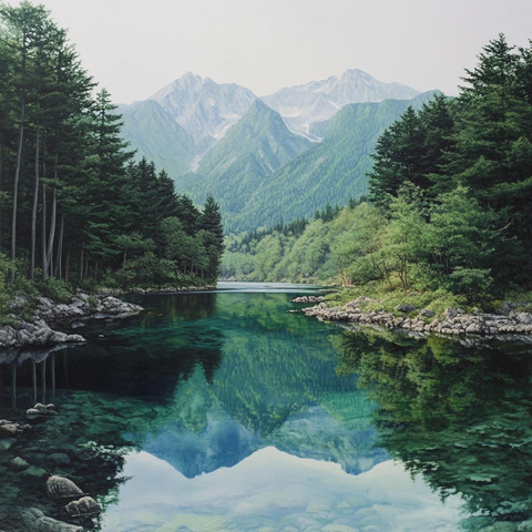 山间木桥与清澈溪流