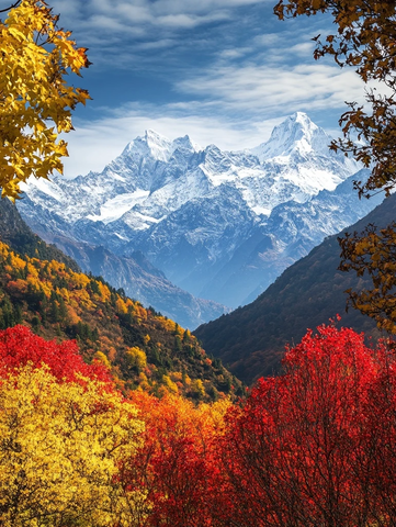 雪山枫叶秋景