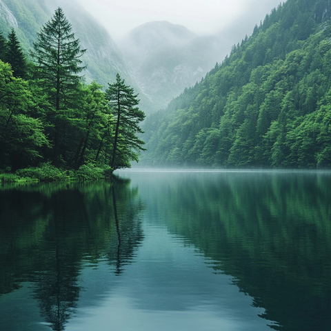 自然湖泊绿色景观