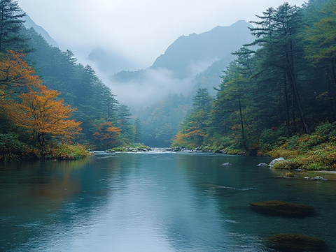 日出湖面高山蓝天羊群飞鸟