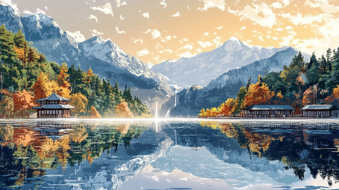 湖泊瀑布森林画卷