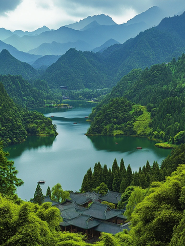 青城山古树湖光