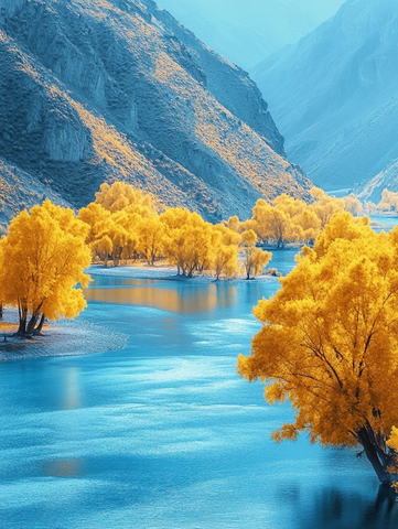 黄河岸边黄树青山绿水