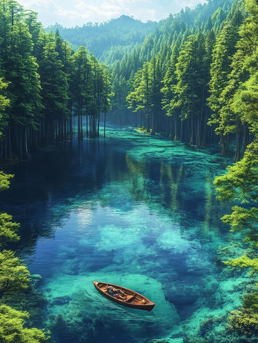 湖中独舟仰望天空