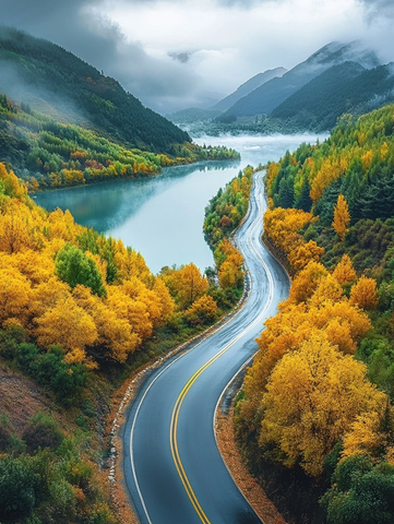 秋日湖畔枫叶红