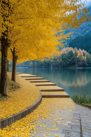 公园环形步道与银杏树