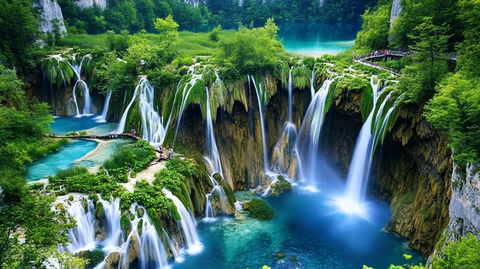 瀑布与湖泊的自然景观