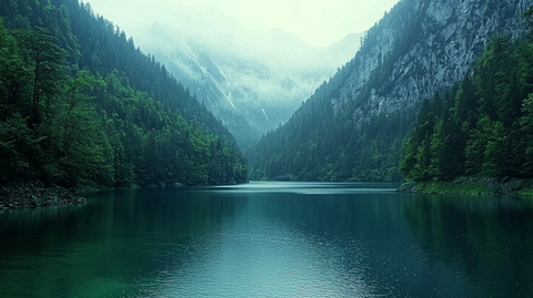 湖泊与森林环绕的高山