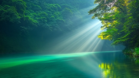 阳光照耀清澈溪流