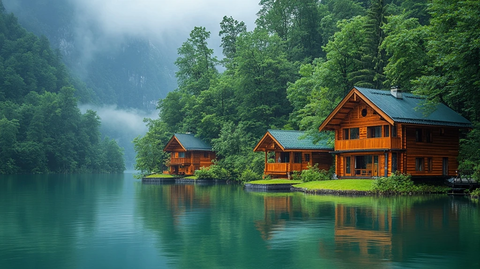 湖边木屋与森林