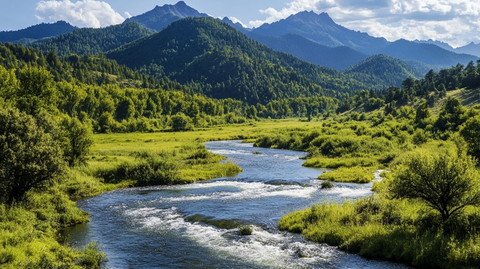 山谷河流与绿树