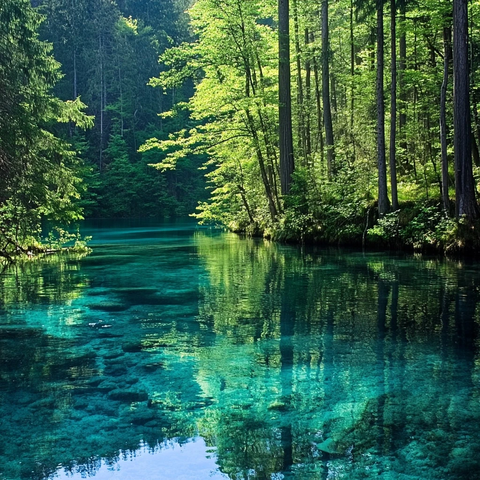 森林与清澈湖水