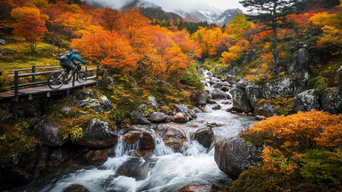 秋日溪流与木桥