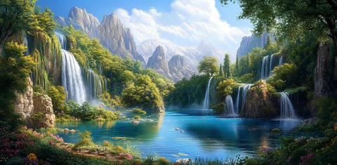 蓝湖瀑布与悬崖