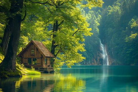 森林湖边小屋