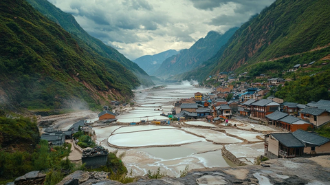 澜沧江畔盐田与吊脚楼