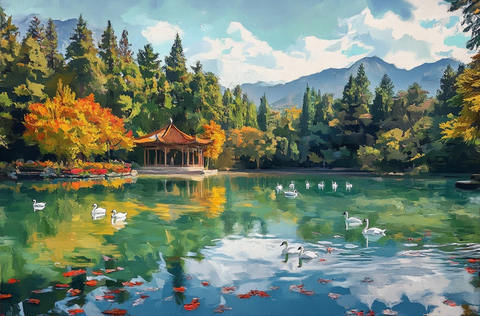 绿湖天鹅与鸭群