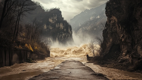 秋风水灾山雨图