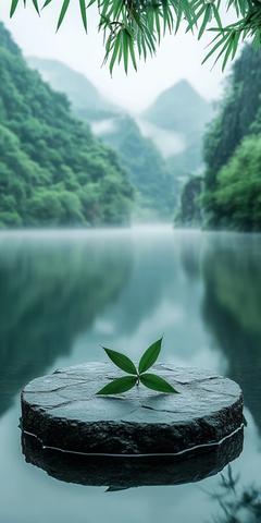 竹叶石台水雾山