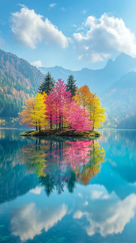 湖心岛树木倒影