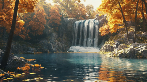 秋日森林湖光瀑布