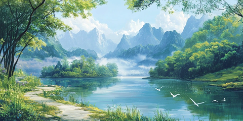 湖光山色漫画风